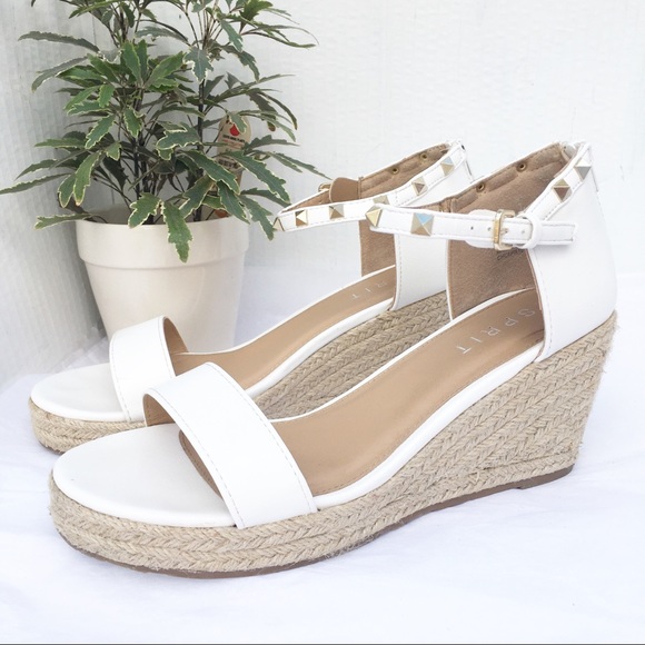 white studded wedges